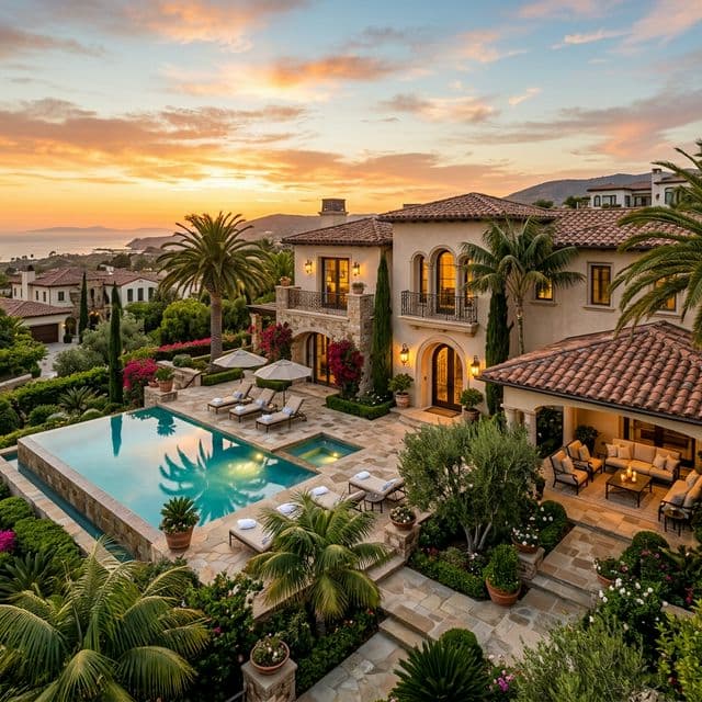 Elegant Mediterranean villa at sunset